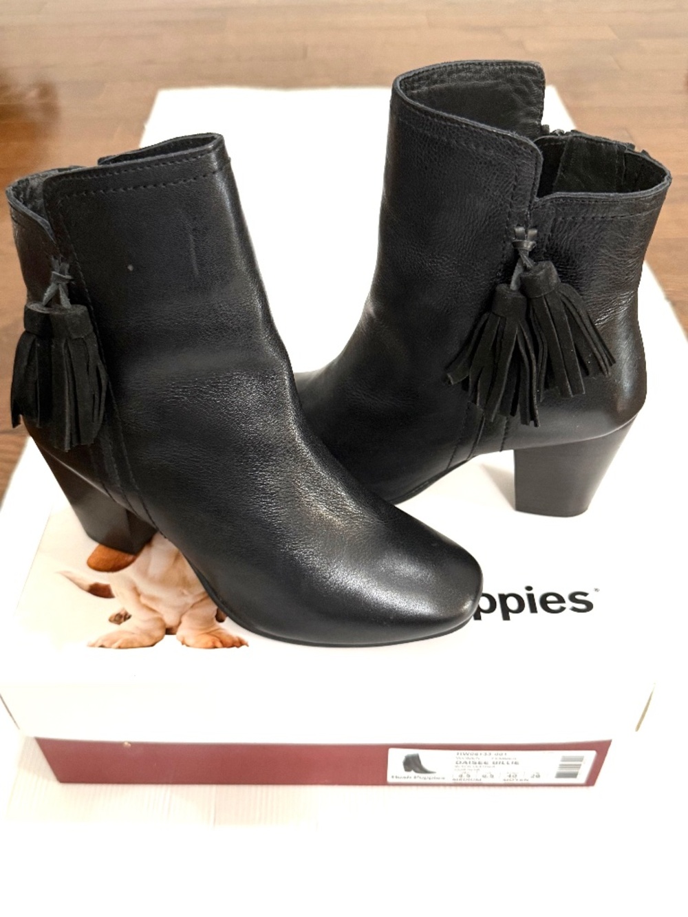 NWT Hush Puppies Daisee Billie Black Leather Tassel Ankle Boots 8.5